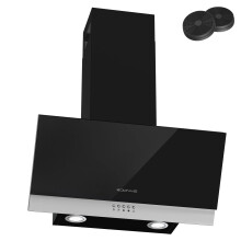 Soonye Angled Cooker Hood 60cm with Carbon Filters Recirculating & Ducting, Wall Mounted Range Hood 600mm Kitchen Extractor Fan,Black