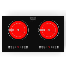 VBGK Double Ceramic Hob, 220V 3600W 2 Ring Electric Hob, Plug in Electric Stove Top with Touch Control,9 Heating Level, 4H Timer & Kid Safety Lock,Bu