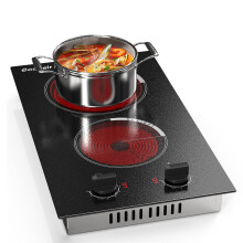 Cooksir Ceramic Hob with Plug, Electric Ceramic Hob 2 Zone with Knob, Ceramic Cooktop, 29CM, 2800W, 9 Power Levels, Black Glass