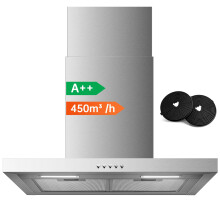 TopStrong 60cm Cooker Hood Wall Mounted, 450m³/h T-Shape Extractor Fan Kitchen, 3-Speed Mechanical Control, A++ Brushless Motor, 430 Stainless Steel,