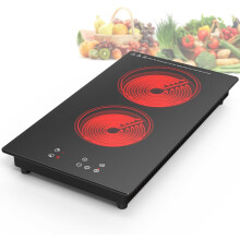 GIHETKUT Electric Hob,Built-in and Countertop Electric Hob, 3000W 220V 9 Heating Level, Timer & Kid Safety Lock, Sensor Touch Control 2 ring ceramic