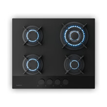 Klarstein Velaire Gas Hob, 60cm Glass, 4-Burner 8000W, LPG & Natural Gas, Electric Ignition, Flame Failure Protection, Easy-Clean Nano-Coating, Hob K