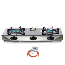 NJ NGB-S3 Indoor Gas Stove 3 burners Cooker Black Glass Hob LPG 7.8kW Regulator Set (Butane 29mbar Screw-on)