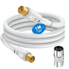 Ancable TV Aerial Cable with Coaxial Adapter 1M White TV Ariel Lead