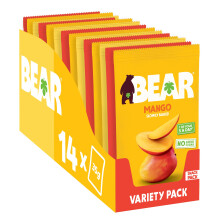 BEAR FRUIT Mango, Pineapple & Strawberry Variety Pack - Tropical Mixed Case - Gently Baked Fruit - Healthy - Vegan - 14 x 35 g