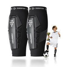 AirsFish Football Shin Pads Sleeves, PU Shock Core & Silicone Grip Strips, Ultra-Light Breathable Shin Defender, Lightweight Shin Guards for Kids