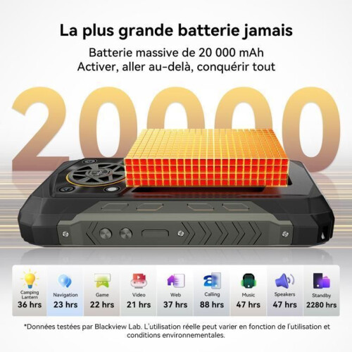 Blackview Blackview Rock 5 Téléphone Portable Incassable 24Go+256Go 20000mAh Caméra 108MP Lampe de Camping Android 16 IP69K 2.4K 120Hz-Noir 1