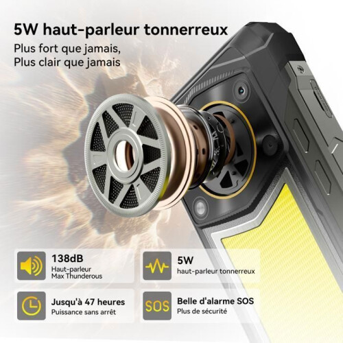 Blackview Blackview Rock 5 Téléphone Portable Incassable 24Go+256Go 20000mAh Caméra 108MP Lampe de Camping Android 16 IP69K 2.4K 120Hz-Noir 2