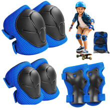 Lafefe 6PCS Blue Kids Protective Gear Set Knee Elbow Wrist Pads, Lightweight Breathable Mesh & Hard Shell, Adjustable Straps Safety Pads S Size for Ro