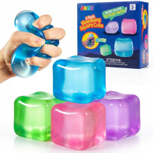 JOYIN 4 Pack Clear Stress Cube, 2''/ 5cm High Density Cube Toy, Slow Rising Sensory Squishy Toys for Adults, Birthday Gifts, Party Favors, Classroom