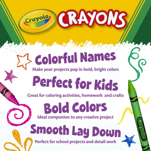 Crayola CRAYOLA Wax Crayons 64ct with Sharpener, School Colouring Set Age 3+ 2