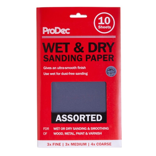 ProDec 10 pack Assorted Grades Wet & Dry Abrasive Sandpaper 1