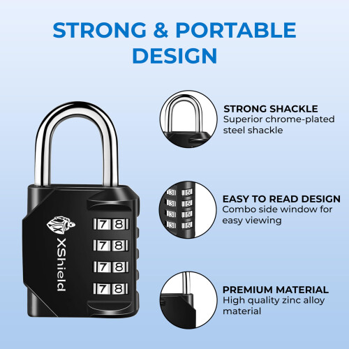 XShield 4-Digit Combination Padlock | Heavy-Duty Keyless Lock with 10,000 Code O 2