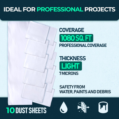CS 10 Pack Clear Plastic Dust Sheets for Decorating/Painting, 12x9Ft Each 1