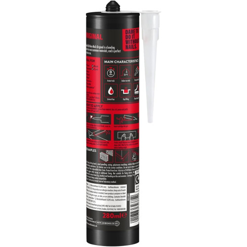 Unibond UniBond No More Nails Original, Construction Adhesive, White, 3 x 280 g 2