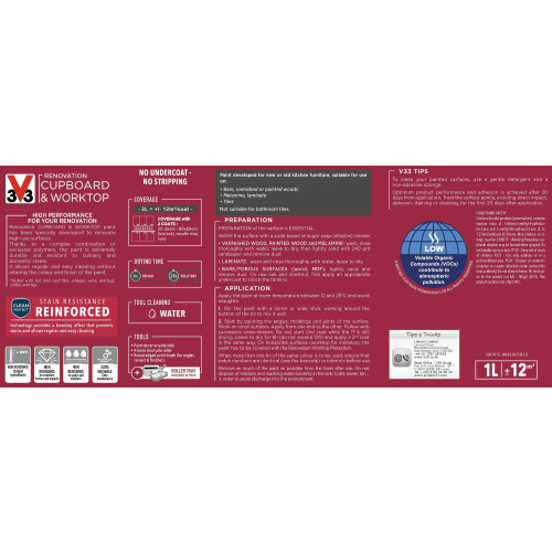V33 Renovation Cupboard & Worktop Paint, Soft Grey Satin, 2L 2