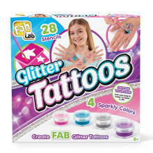 FabLab Glitter Tattoos Kit with 28 Stencils and Bio‑Glitter