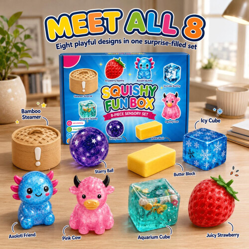 8Pcs Squishy Fun Box Set 2026 Squeeze Fidget Kit with Big Mini Real Squishi 1