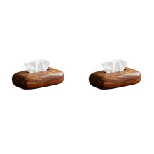 2X Pebble Style Style Walnut Wood Tissue Box Desktop Tissue Case Office Bedside Table Decoration Storage Box Kitchens