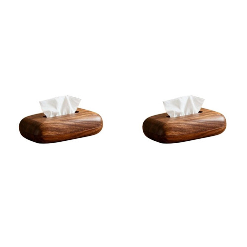 2X Pebble Style Style Walnut Wood Tissue Box Desktop Tissue Case Office Bedside Table Decoration Storage Box Kitchens
