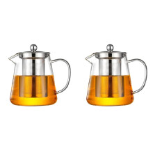 2X Transparent Glass Teapot, Including Stainless Steel Filter Liner, Resistant to High Temperatures, for Making Tea