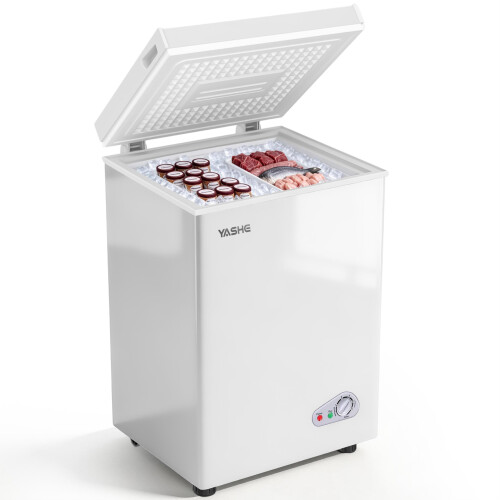 YASHE 100L Chest Freezer, Compact Deep Freezer with 2 Baskets, White