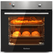 Karinear Electric Oven 65L Single Oven Built in Oven Knob Control wtih 5 Functions 2200W Plug and Play 220V Silver 60cm Wide