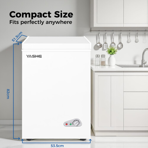 YASHE 100L Chest Freezer, Compact Deep Freezer with 2 Baskets, White 2
