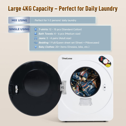 Vented Tumble Dryer by Umelome, 4KG, White 1