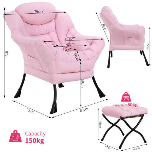 (Pink) Lazy Chair Lounge with foldable Footstool 1