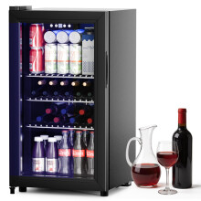 LUMENOX 92L Table Top Mini Fridge, 4C-16C Touch Control with Digital Display,43dB UV-Protected Double Tempered Glass Door with Lock, for Bedroom,