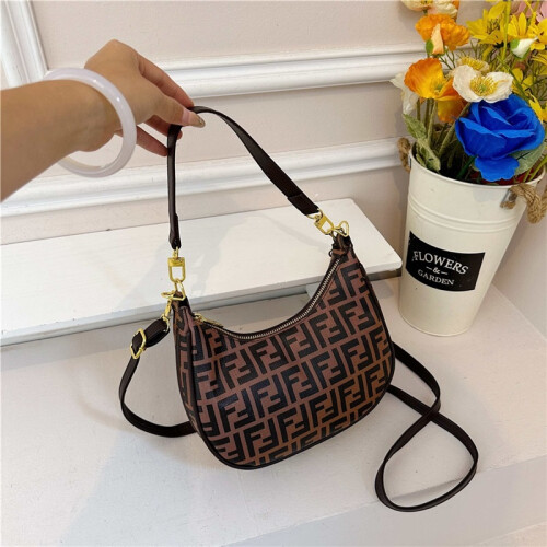 (Brown) Ladies Color Letter Crescent Bag