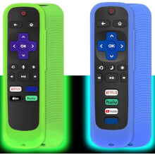 2 stk Fjernkontrolldeksel (Lyser i mørket) Kompatibel med Roku Smart TV Remote/Roku Express/Roku Premiere, Universal Silikon Case (Green og Blue)