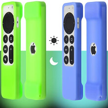 2 st Pinowu Fjärrkontrollskydd (Glowing in the Dark) Kompatibel med 2021 Apple TV Siri Remote (2: a generationen) - Lanyard (Green och Blue)