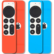2 Stück Pinowu Fernbedienungshülle Kompatibel mit 2021 Apple TV Siri Remote (2. Generation) - Mit Handschlaufe, Rutschfest, Shock (Hellblau und Rot)