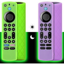 Pinowu Silikon Remote Case (2 pcs, Lyser i mörkret för Firestick 4K Max/Hisense/Toshiba/Insignia/Pioneer/Omni (QLED) Series Alexa (Green + Purple) )