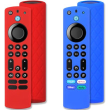 Pinowu Silikon Remote Case (2 pcs för Firestick 4K Max/Hisense/Toshiba/Insignia/Pioneer/Omni (QLED) Series Fire TV Alexa Voice (Red+Blue, NOT Glow) )