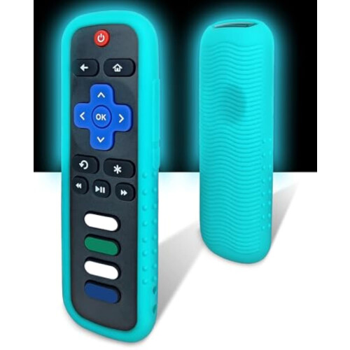 Protective Silicone Case para Roku Comandoler, Compatível com Multiple Models (Black - Glow-in-the-dark washable Silicone skin)