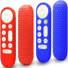 Pinowu Silicone Cover (2 pcs) Compatible w/Google TV Streamer 4K 2024 Voice Remote, Anti Slip Shockproof Protective Case (Red and Blue, Both Not Glow)