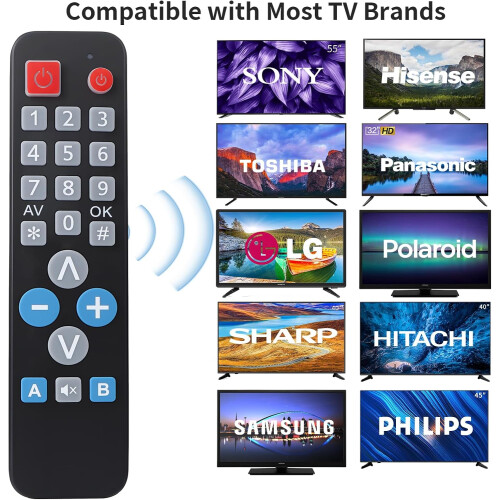 Big Button Telecomando universale per Elderly - Jumbo Size Telecomando per Easy Basic Control - Compatibile con Samsung LG Toshiba Sony JVC Panasonic 1
