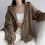 (Silver,XL)Trendiger Damen Pullover mit Kapuze mit Strickstoff und Taschen für Herbstmode 5
