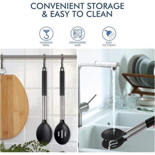 Heat Resistant Large Silicone Cooking Spoon Set, Nonstick Free Kitchen Utensils 2