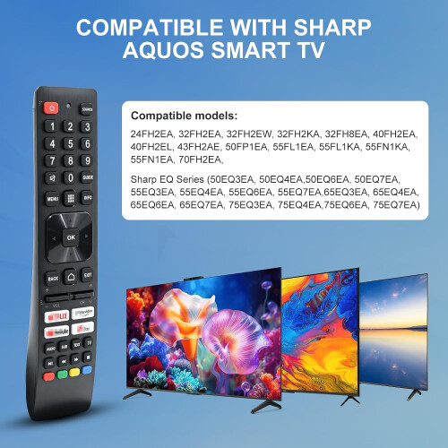 Replacement Sharp TV Remote Control SHW/RMC/0137N, Compatible with Sharp Aquos/Android T-C32FH2KF2AB Smart TV, Universal Remote Control With 4 1