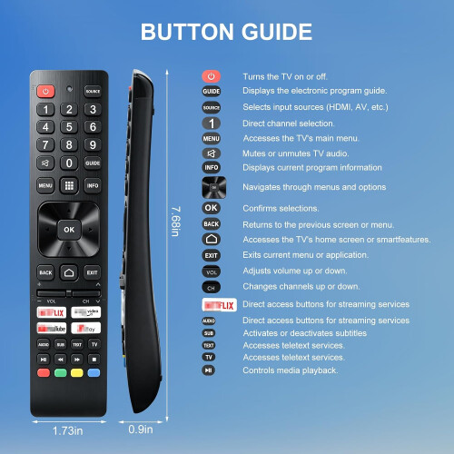 Replacement Sharp TV Remote Control SHW/RMC/0137N, Compatible with Sharp Aquos/Android T-C32FH2KF2AB Smart TV, Universal Remote Control With 4 2