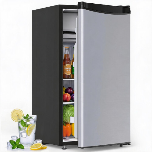 92L Stainless Steel Single Door Mini Fridge–Compact,Quiet&Energy Efficient