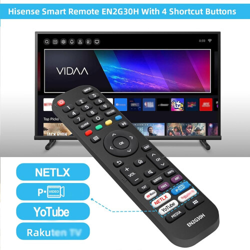 EN2G30H Comando universal Compatível com Hisense 4K UHD TV - Replacement para New Upgraded Hisense Comando para EN2A30, com Netflix, Prime 2