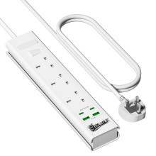 Extension Lead | Extension Lead with USB Slots | Surge Protected Extension Board with 3 AC Outlets and 4 USB ports (2 USB A - IQ 2.4A, 2 USB C - IQ 3
