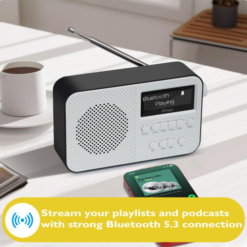 LEMEGA PR2 Max DAB Radio, Bluetooth 5.3, LCD Display, AA Battery, Black 2