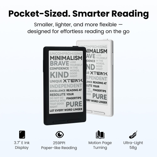 XTEINK X3 3.7" Pocket E-Reader, 58g Ultra-Light, 5.1mm Thin, E Ink Display 1