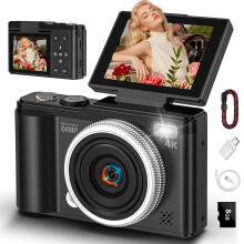 4K 64MP Digital Camera with SD Card, Autofocus Camera with Macro Function